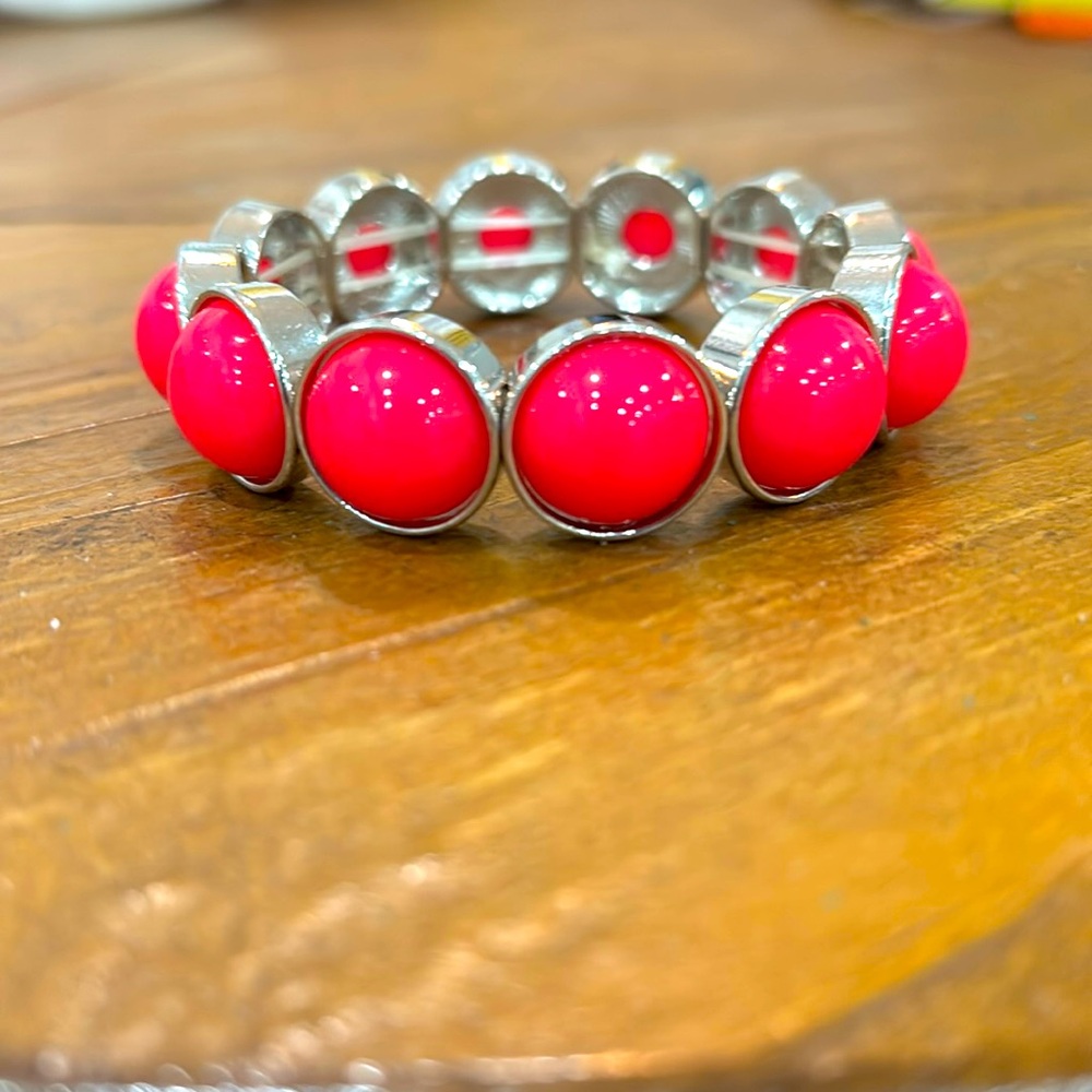 Hot pink and silver Dot Bracelet